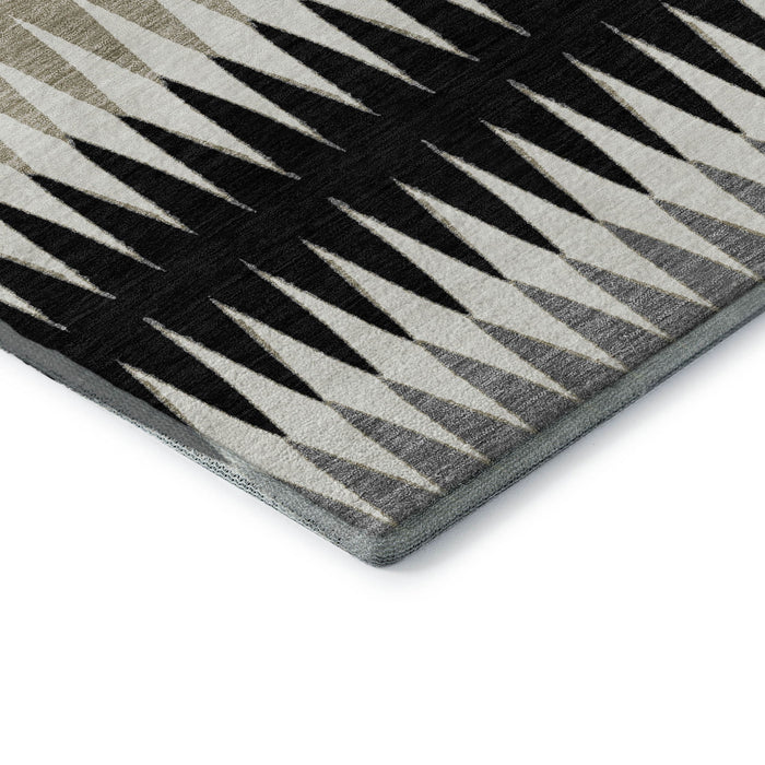 10' X 14' Striped Washable Area Rug With UV Protection (668958) - Black / Gray / Ivory