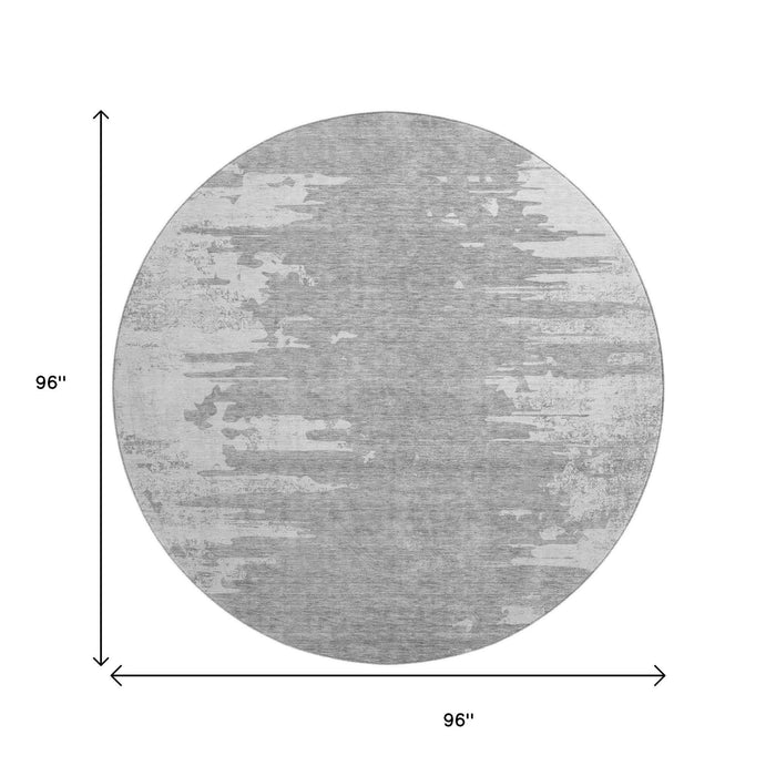 8' Abstract Washable Round Rug With UV Protection (656990) - Silver / Gray