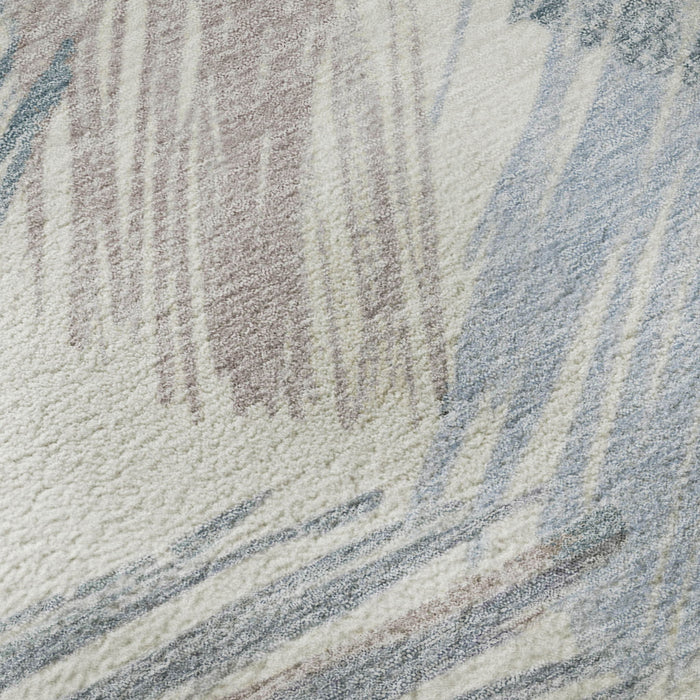 10' X 14' Striped Washable Area Rug With UV Protection (697482) - Ivory / Blue / Taupe