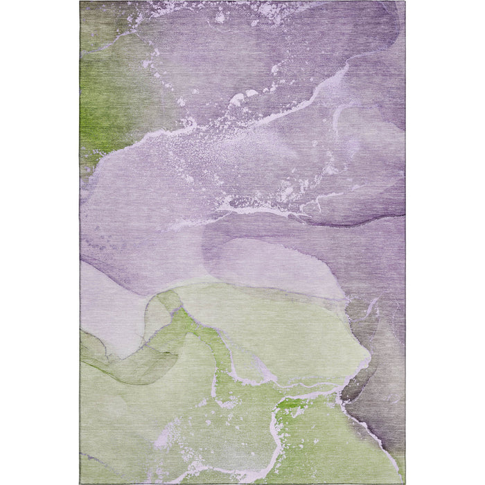 9' X 12' Abstract Washable Area Rug With UV Protection (647211) - Purple / Green / Ivory