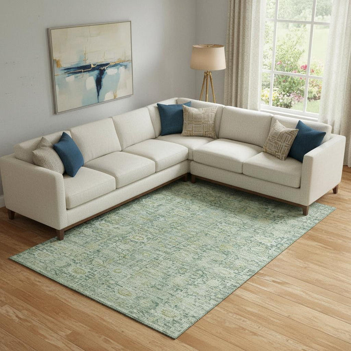 10' X 14' Oriental Washable Area Rug With UV Protection (700967) - Artichoke Green / Teal