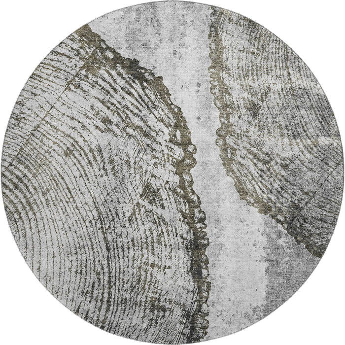 8' Woodland Lodge Washable Round Rug With UV Protection (653740) - Gray / Ivory