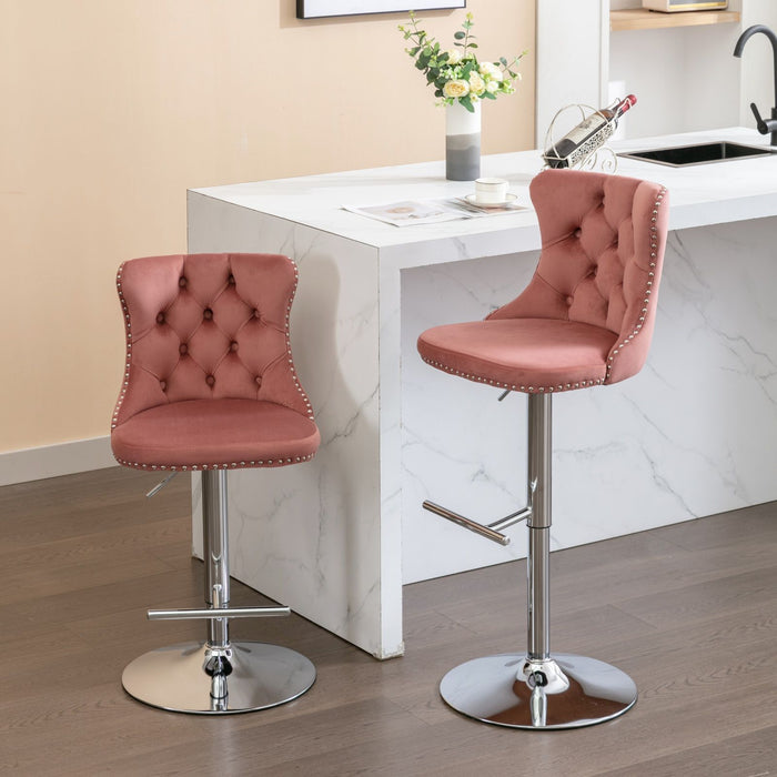 Set of 2 Giga swivel barstools with adjustable height, tufted upholstered seats, backs, modern design for home pub and kitchen island