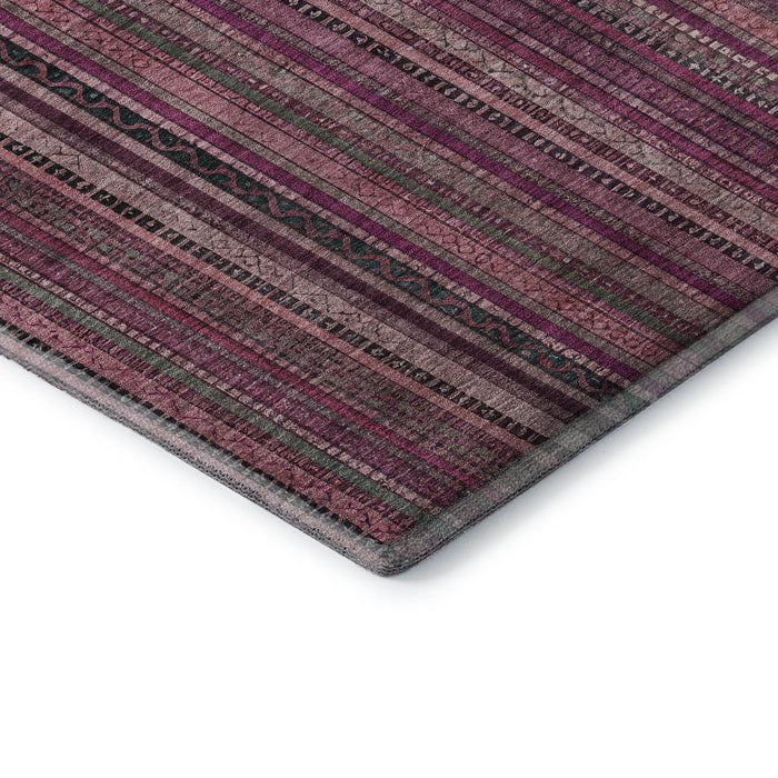 10' X 14' Striped Washable Area Rug With UV Protection (696218) - Pink / Gray / Mauve