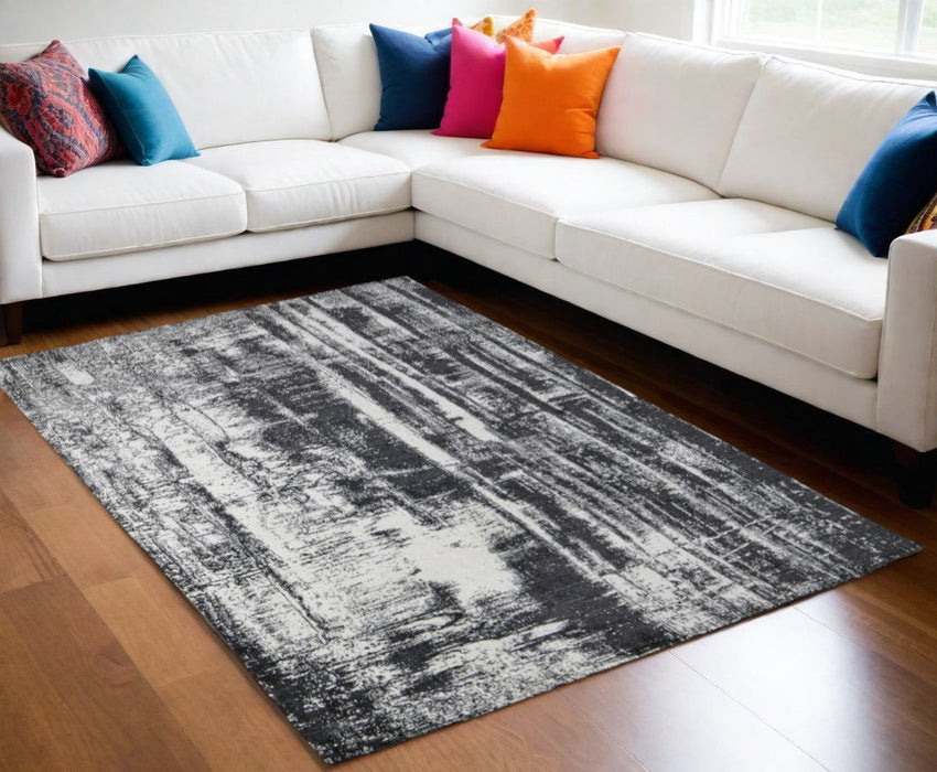 5' x 8' Abstract Hand Woven Area Rug - Black And White