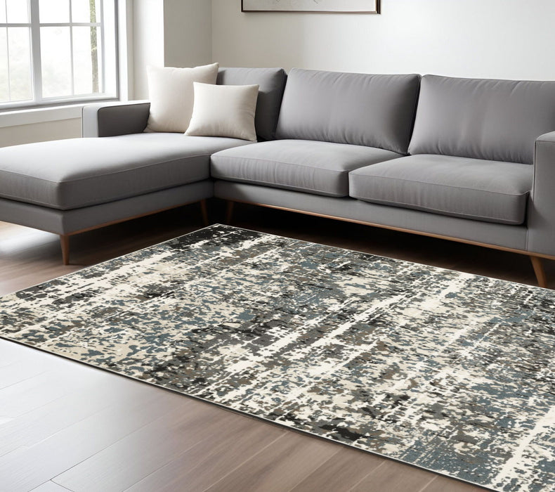 7' X 10' Abstract Area Rug - Ivory And Gray