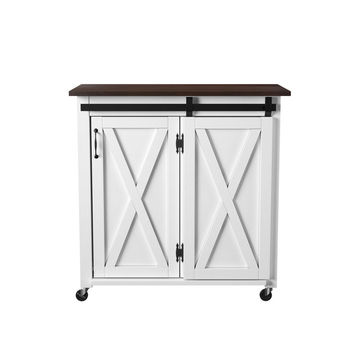 35" Wood Rolling Kitchen Cart - Dark Brown / White