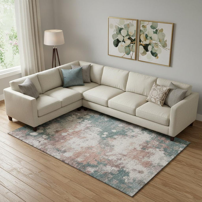 10' X 14' Abstract Washable Area Rug With UV Protection (718358) - Coral / Teal