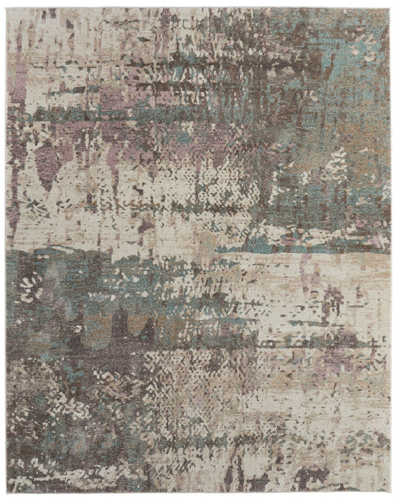 9' X 12' Industrial Abstract Distressed Area Rug - Blue