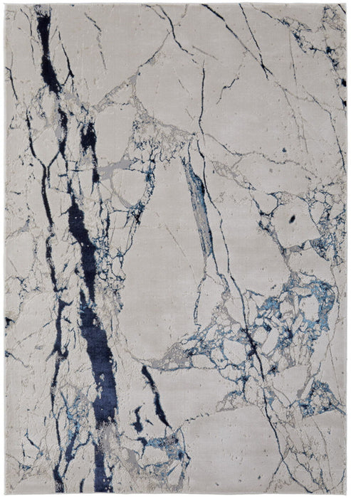 9' x 12' Marble Power Loom Distressed Area Rug - Ivory And Blue