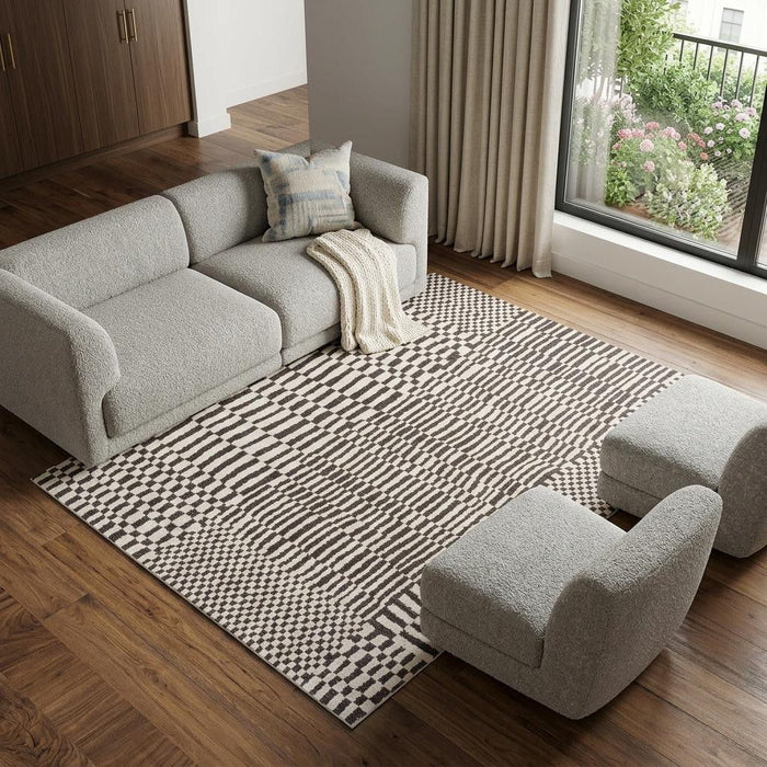 9' X 13' Geometric Washable Area Rug With UV Protection (610024) - Gray / Beige