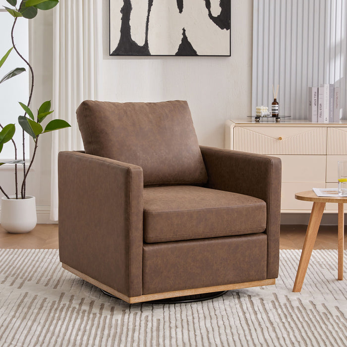 Giga modern upholstered square swivel accent chair with 360-degree rotation, showcasing plush fabric and sturdy base.