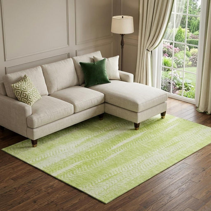8' X 10' Striped Washable Area Rug With UV Protection (656505) - Artichoke Green / Ivory