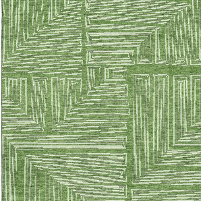 10' X 14' Geometric Washable Area Rug With UV Protection (681971) - Green / Ivory