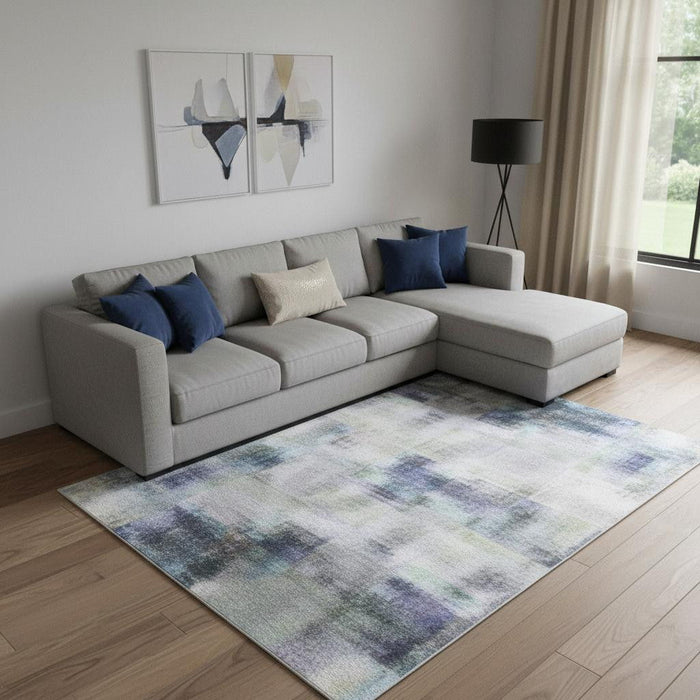 10' X 14' Abstract Washable Area Rug With UV Protection (707845) - Blue / Gray