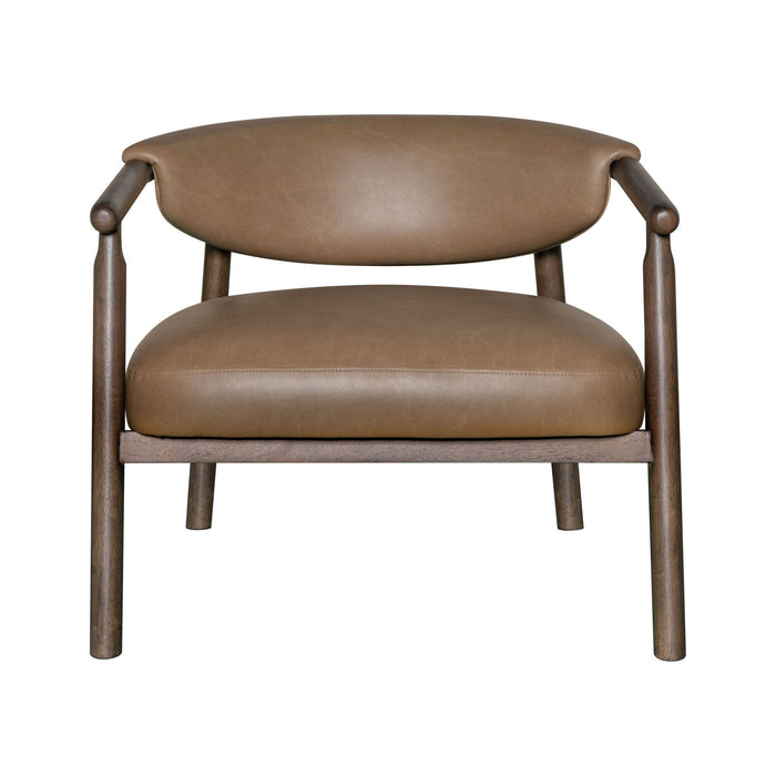 33" Faux Leather And Wood Arm Chair - Brown / Dark
