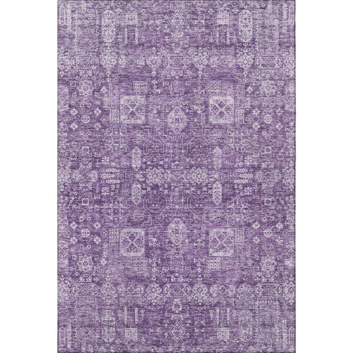 10' X 14' Floral Washable Area Rug With UV Protection (653416) - Purple / Ivory