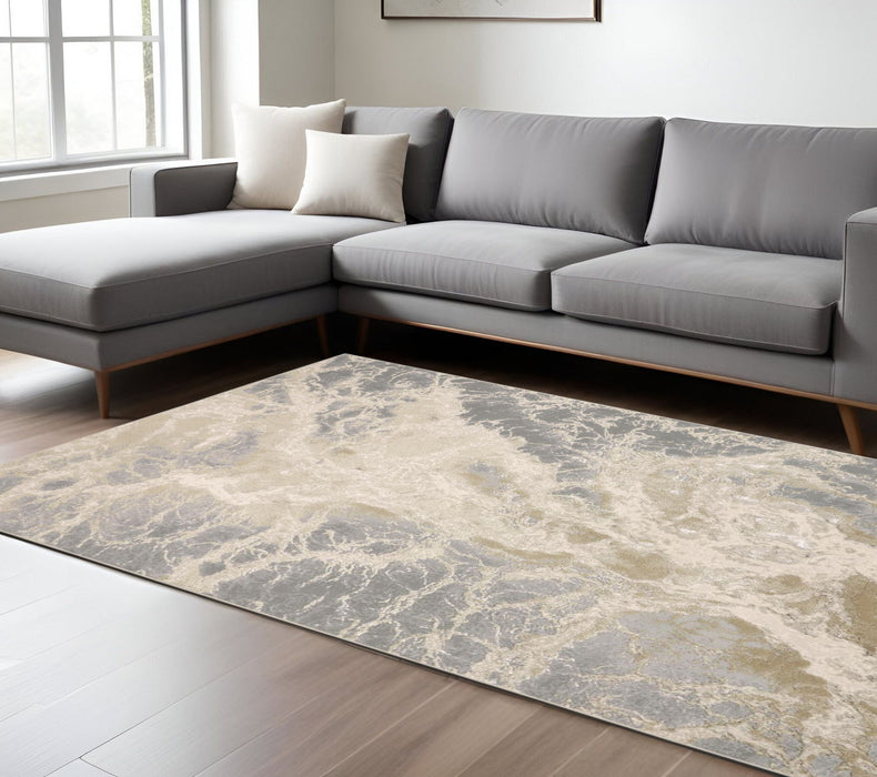 8' x 10' Abstract Area Rug - Ivory Silver And Gold