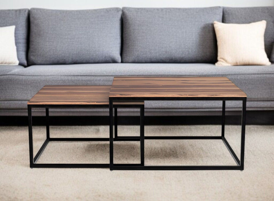 Solid Wood And Iron Square Coffee Table - Brown And Black