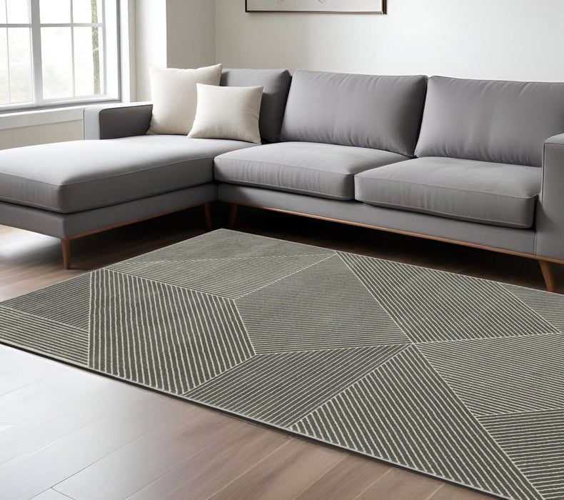 8' X 11' Geometric Modern Area Rug - Gray And Ivory
