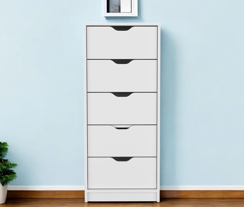 Manufactured Wood Five Drawer Tall And Narrow Dresser - White