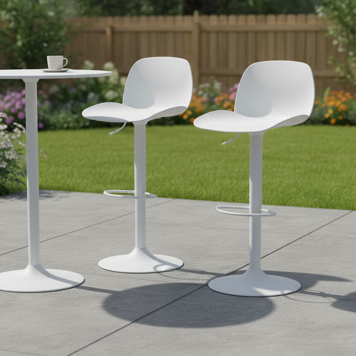 Contemporary Heavy Duty Plastic And Metal Low Back Adjustable Height Swivel Bar Chairs (Set of 2) - White