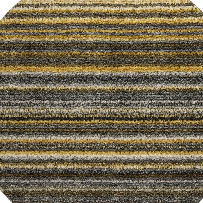 8' Striped Washable Round Rug With UV Protection (650797) - Gold / Ivory / Gray