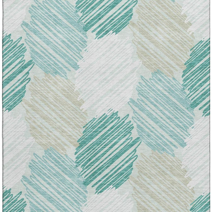 10' X 14' Geometric Washable Area Rug With UV Protection (708904) - Teal / Ivory / Gray