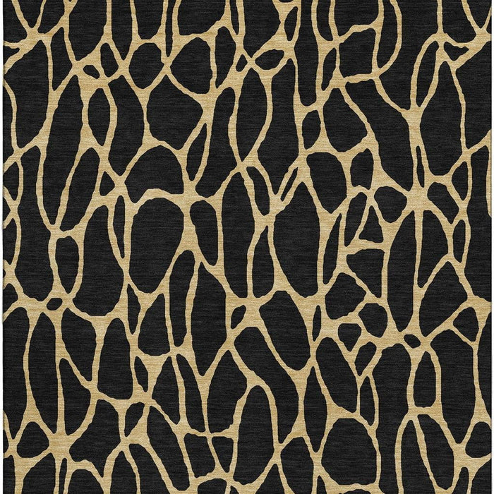 10' X 14' Geometric Washable Area Rug With UV Protection (680307) - Black / Gold