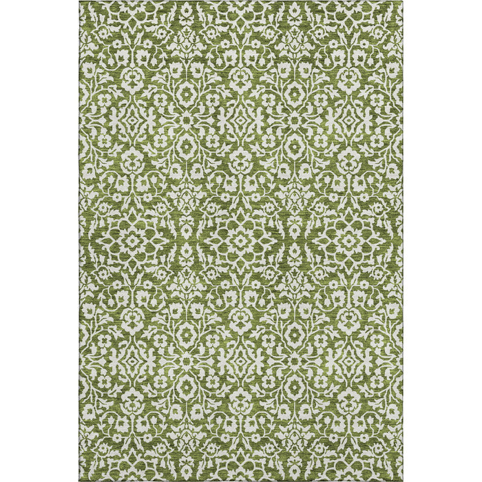 10' X 14' Damask Washable Area Rug With UV Protection (673157) - Olive Green / Ivory