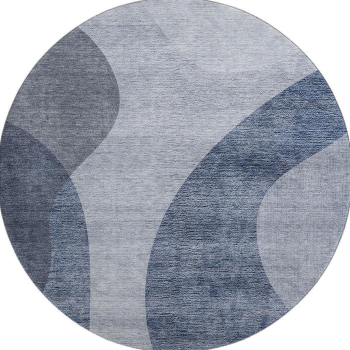 8' Geometric Washable Round Rug With UV Protection (654829) - Blue / Ivory