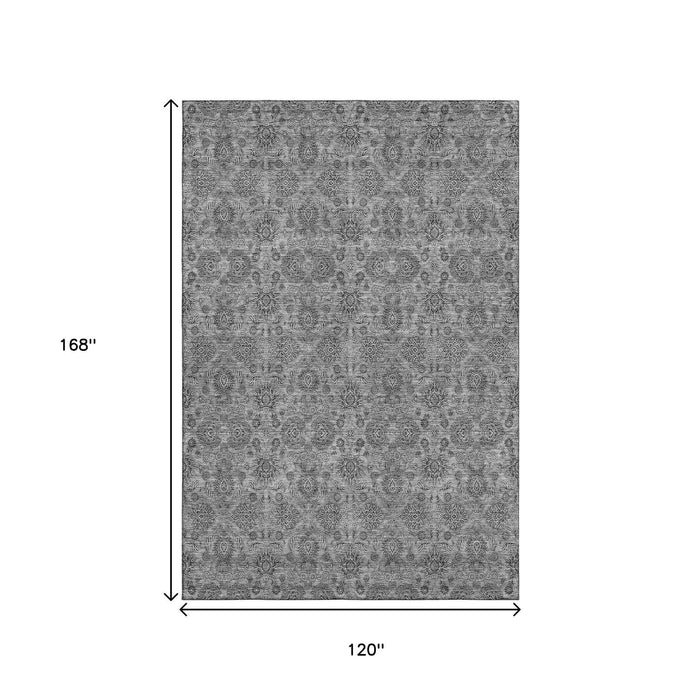 10' X 14' Floral Washable Area Rug With UV Protection (656825) - Gray / Silver