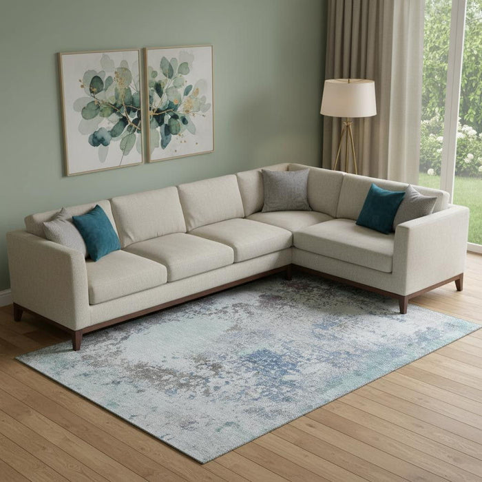 10' X 14' Abstract Washable Area Rug With UV Protection (717080) - Turquoise / Gray