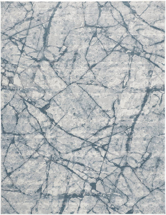 10' x 13' Abstract Distressed Stain Resistant Area Rug - Blue Gray And Ivory
