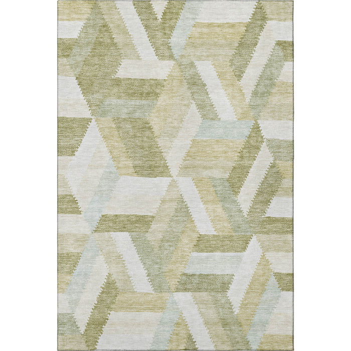 10' X 14' Geometric Washable Area Rug With UV Protection (692430) - Artichoke Green / Ivory / Wheat