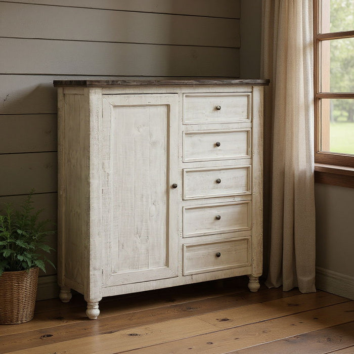 Solid Wood Five Drawer Gentlemans Chest - Gray / Ivory