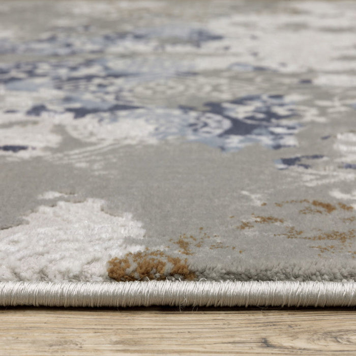 6' x 9' Abstract Power Loom Stain Resistant Area Rug - Gray Blue Ivory Brown And Navy