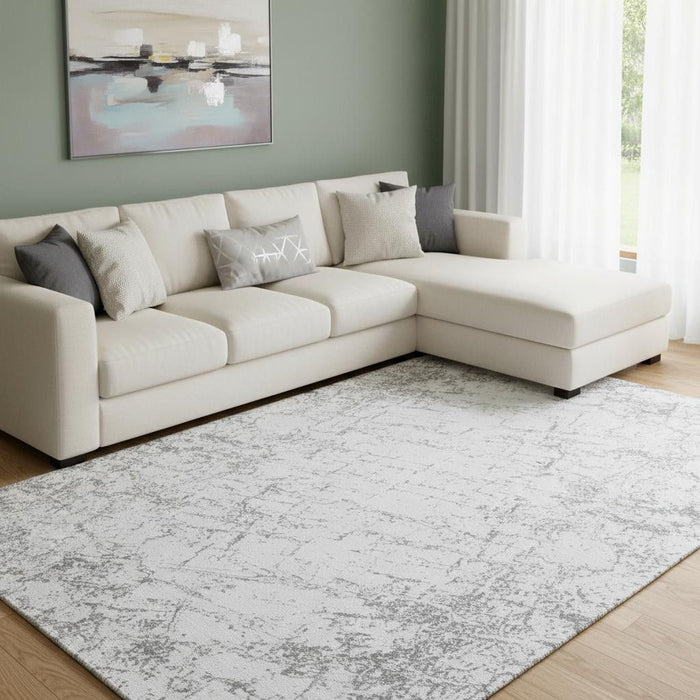 9' X 12' Abstract Washable Area Rug With UV Protection (651081) - Gray / Ivory