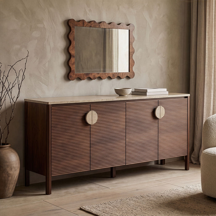 Varenna Acacia Wood Sideboard by Meridian Furniture featuring a sleek, modern design with spacious storage and natural wood finish.