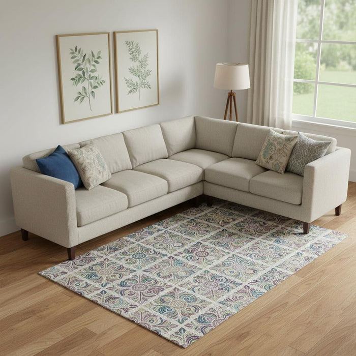 10' X 14' Medallion Washable Area Rug With UV Protection (667697) - Ivory / Purple / Teal