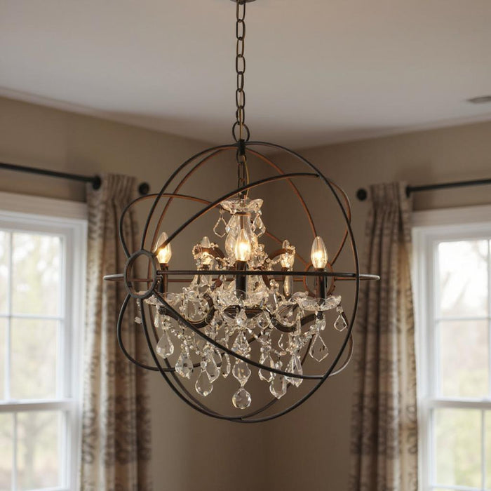 Unique Statement Five Light Metal Chandelier - Bronze