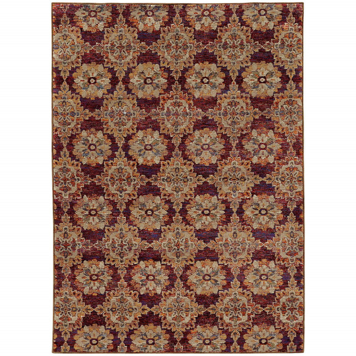 7.9' x 11.3' Oriental Power Loom Area Rug - Red And Gold
