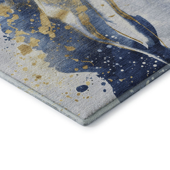 10' X 14' Abstract Washable Area Rug With UV Protection (694206) - Blue / Gold / Ivory