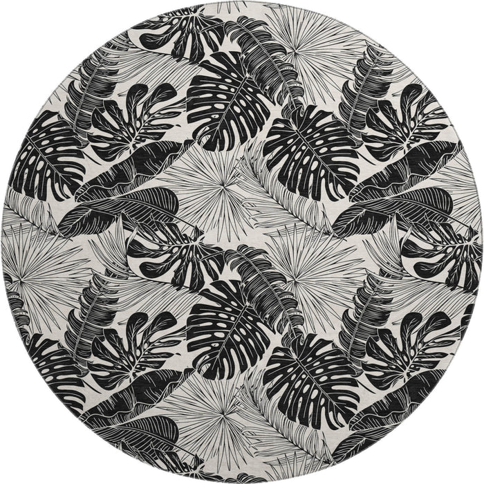 8' Geometric Washable Round Rug With UV Protection (646400) - Midnight / Ivory