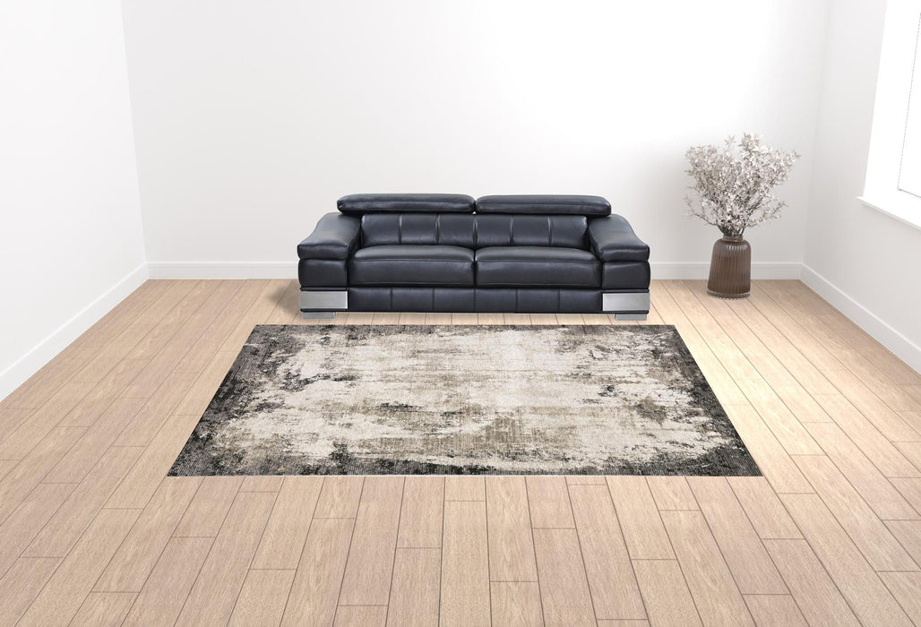 10' x 13' Abstract Power Loom Stain Resistant Area Rug - Gray Ivory Charcoal Tan Black And Beige