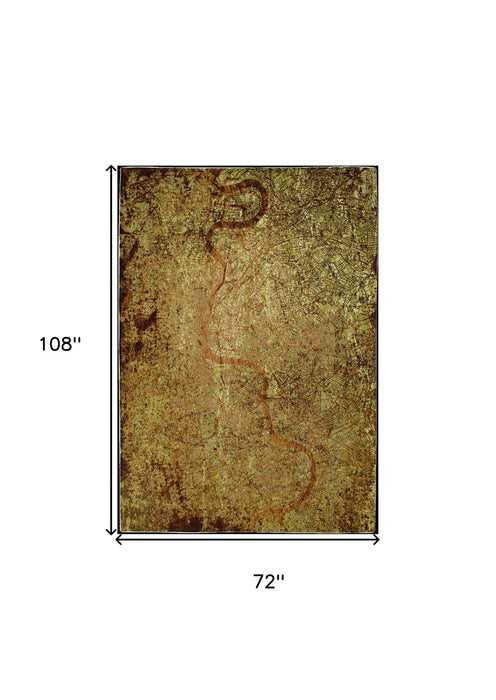 7' x 9' Abstract Non Skid Area Rug - Green And Brown