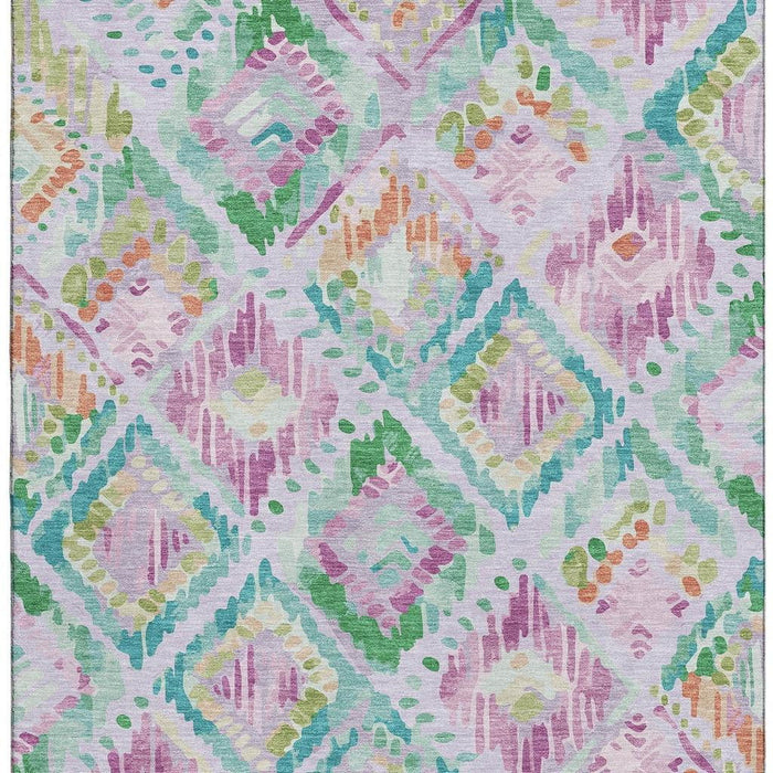 10' X 14' Geometric Washable Area Rug With UV Protection (693030) - Lavender / Teal / Orange