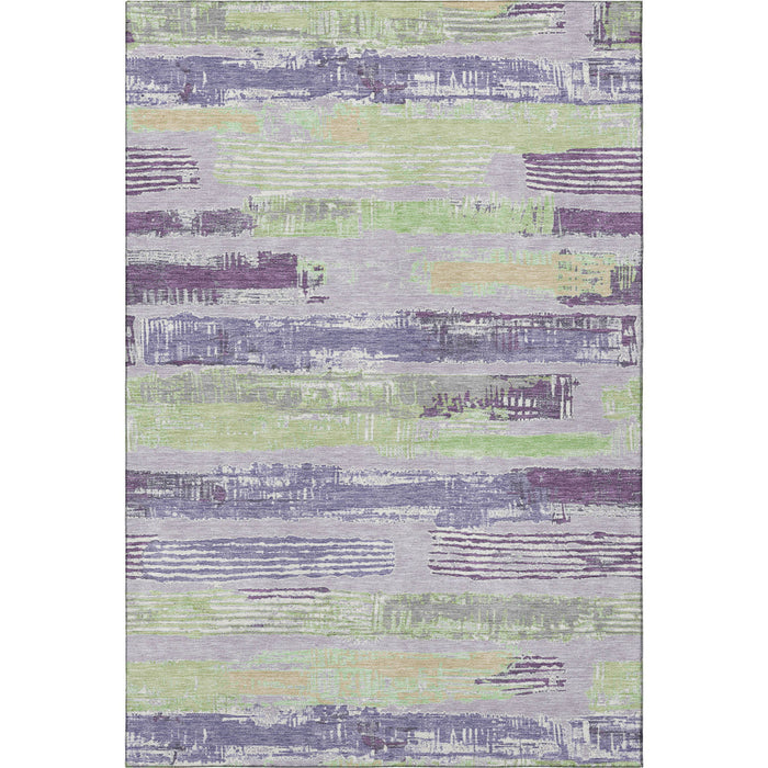 10' X 14' Striped Washable Area Rug With UV Protection (696506) - Lavender / Green / Ivory