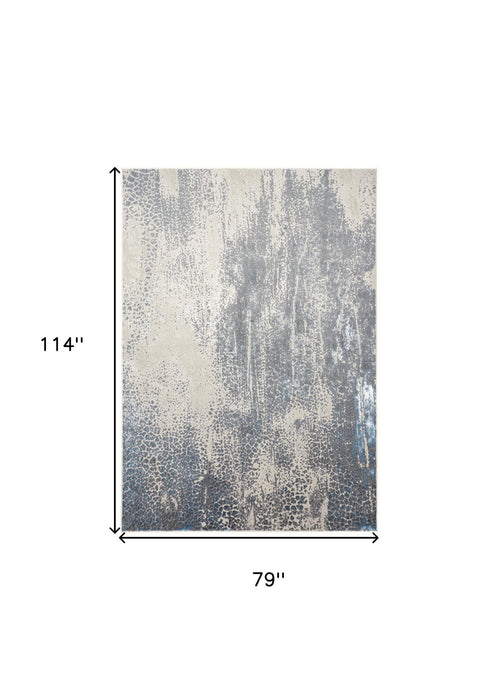 7' x 10' Abstract Stain Resistant Area Rug - Gray Blue And Ivory