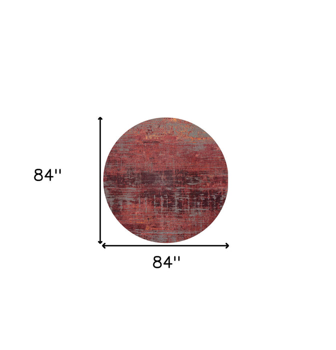 8' Round Abstract Non Skid Area Rug - Red And Gray